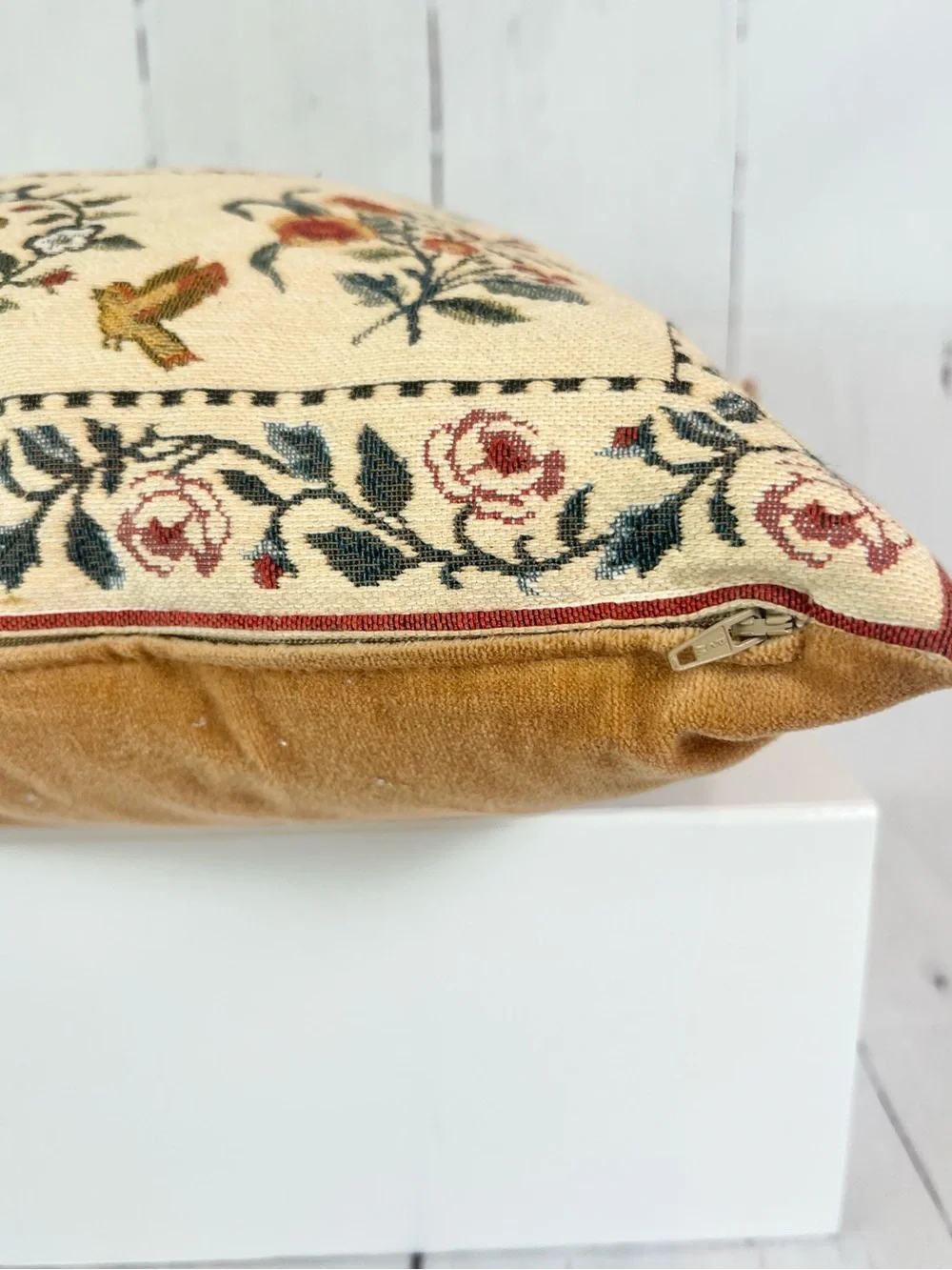 Vintage Belgian Flemish Tapestry Alphabet Sampler Throw Pillow 18x18